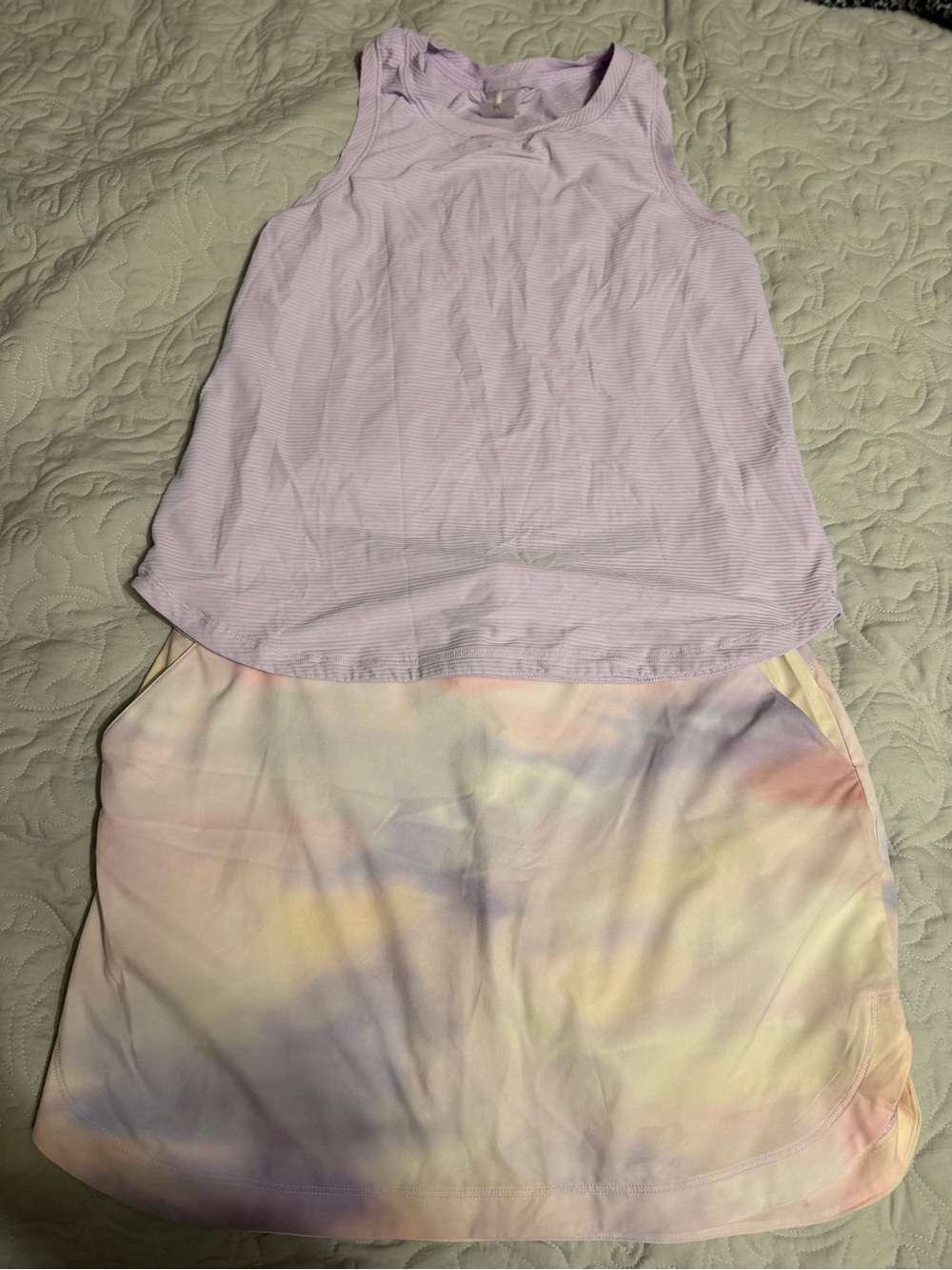 CALIA by Carrie Underwood Lavender Tank with Pastel Tie-Dye Skater Skirt